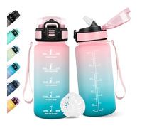 Motswedi Gourde, 500ML Avec de la Paille, Gourde Enfant, Sans BPA, Bouteille d'eau de Motivation avec Marqueur de Temps, Bouteille Enfant Paille pour École, Sport, Yoga - Rose&cyan