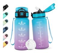 Motswedi Gourde, 500ML Avec de la Paille, Gourde Enfant, Sans BPA, Bouteille d'eau de Motivation avec Marqueur de Temps, Bouteille Enfant Paille pour École, Sport, Yoga - Bleu&violet