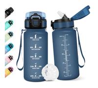 Motswedi Gourde, 500ML Avec de la Paille, Gourde Enfant, Sans BPA, Bouteille d'eau de Motivation avec Marqueur de Temps, Bouteille Enfant Paille pour École, Sport, Yoga - Bleumarine