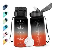 Motswedi Gourde, 500ML Avec de la Paille, Gourde Enfant, Sans BPA, Bouteille d'eau de Motivation avec Marqueur de Temps, Bouteille Enfant Paille pour École, Sport, Yoga - Noir&rouge