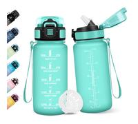 Motswedi Gourde, 500ML Avec de la Paille, Gourde Enfant, Sans BPA, Bouteille d'eau de Motivation avec Marqueur de Temps, Bouteille Enfant Paille pour École, Sport, Yoga - Bleu&vert