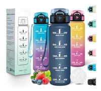 Motswedi Gourde Enfant, 500 ml, Anti-Fuite, Gourde Sport, avec Marqueur de Temps, Bouteille d'eau, Réutilisable, Sans BPA, Bouteille pour École, Sport, Yoga, Fitness, Randonnée, Bleu Foncé