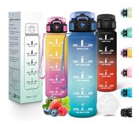 Motswedi Gourde Enfant, 500 ml, Anti-Fuite, Gourde Sport, avec Marqueur de Temps, Bouteille d'eau, Réutilisable, Sans BPA, Bouteille pour École, Sport, Yoga, Fitness, Randonnée, Bleu Vert