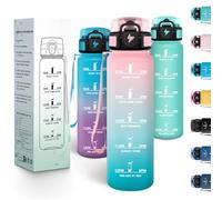 Motswedi Gourde Enfant, 500 ml, Anti-Fuite, Gourde Sport, avec Marqueur de Temps, Bouteille d'eau, Réutilisable, Sans BPA, Bouteille pour École, Sport, Yoga, Fitness, Randonnée, Rose Vert