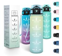 Motswedi Gourde Enfant, 500 ml, Anti-Fuite, Gourde Sport, avec Marqueur de Temps, Bouteille d'eau, Réutilisable, Sans BPA, Bouteille pour École, Sport, Yoga, Fitness, Randonnée, Blanc Cassé Bleu Clair