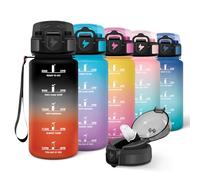 Motswedi Gourde Enfant, 500ml avec Paille, Gourde Sport, Réutilisable, Anti-Fuite, Bouteille, avec Marqueur de Temps, Bouteille d'eau, pour École, Fitness, Yoga, Sport, Noir Rouge