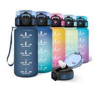 Motswedi Gourde Enfant, 500ml avec Paille, Gourde Sport, Réutilisable, Anti-Fuite, Bouteille, avec Marqueur de Temps, Bouteille d'eau, pour École, Fitness, Yoga, Sport, Bleu Foncé