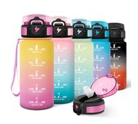 Motswedi Gourde Enfant, 500ml avec Paille, Gourde Sport, Réutilisable, Anti-Fuite, Bouteille, avec Marqueur de Temps, Bouteille d'eau, pour École, Fitness, Yoga, Sport, Jaune Rose