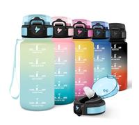 Motswedi Gourde Enfant, 500ml avec Paille, Gourde Sport, Réutilisable, Anti-Fuite, Bouteille, avec Marqueur de Temps, Bouteille d'eau, pour École, Fitness, Yoga, Sport, Blanc Cassé-Bleu Clair