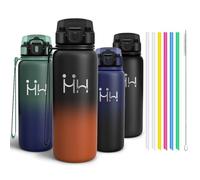 Motswedi Gourde Inox 750ml, Bouteille Isotherme avec six Pailles et 1 Brosse à épong, Conservation du Chaud et du Froid, sans BPA, Réutilisable, Bouteille - Noir encre & Rouge