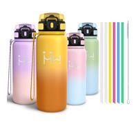 Motswedi Gourde Inox 750ml, Bouteille Isotherme avec six Pailles et 1 Brosse à épong, Conservation du Chaud et du Froid, sans BPA, Réutilisable, Bouteille - Topaze dorée & Orange