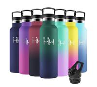 Motswedi Gourde Isotherme, 0.5L Anti-Fuite, Gourde Paille, Poignée de Transport, Bouteille Isotherme, Anti-Fuite, Gourde Inox, Gourde pour Sport, Gym, Voyage, Camping, Vert Foncé & Bleu Foncé