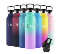 Motswedi Gourde Isotherme, 1000ml Anti-Fuite, Gourde Paille, Poignée de Transport, Bouteille Isotherme, Anti-Fuite, Gourde Inox, Gourde avec Paille pour Sport, Voyage, École, Vert Lac & Violet Clair