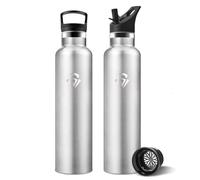 Motswedi Gourde Isotherme, 1000ml Sans BPA, 2 Bouchons Dont 1 Avec Paille, 304 Acier Inoxydable, Convient pour le chaud et le froid, pour Bureau, Usage Quotidien, Camping - Gris Acier