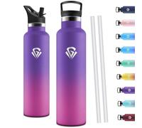 Motswedi Gourde Isotherme 1000ml, Thermos Isotherme, Acier Inoxydable, Gourde Thermos, Bouteille d'eau Isolée pour L'eau Froide et Chaude, pour Les Sports, Violet profond & Rouge rose