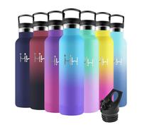 Motswedi Gourde Isotherme, 1L Anti-Fuite, Gourde Paille, Poignée de Transport, Bouteille Isotherme, Anti-Fuite, Gourde Inox, Gourde avec Paille pour Sport, Voyage, Camping, École, Bleu Ciel & Violet