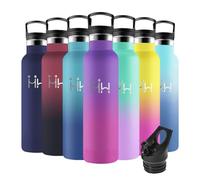 Motswedi Gourde Isotherme, 1L Anti-Fuite, Gourde Paille, Poignée de Transport, Bouteille Isotherme, Anti-Fuite, Gourde Inox, Gourde avec Paille pour Sport, Voyage, École, Violet Foncé & Rouge Rose