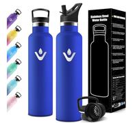 Motswedi Gourde Isotherme 1l, avec Paille, Bouteille Isotherme, Anti-Fuite, Thermos, Poignée de Transport, Gourde Inox, Réutilisable, Thermos 1l pour Voyage, Camping, Sport, Bleu Royal