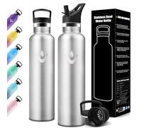 Motswedi Gourde Isotherme 1l, avec Paille, Bouteille Isotherme, Anti-Fuite, Thermos, Poignée de Transport, Gourde Inox, Réutilisable, Thermos 1l pour Voyage, Camping, Sport, Acier Inoxydable