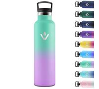Motswedi Gourde Isotherme 1l, avec Paille, Bouteille Isotherme, Poignée de Transport, Thermos 1l, Anti-Fuite, Gourde Inox, Réutilisable, Thermos pour Sport, Voyage, Camping, Vert Lac & Violet Clair