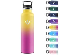 Motswedi Gourde Isotherme 1l, avec Paille, Bouteille Isotherme, Poignée de Transport, Thermos 1l, Anti-Fuite, Gourde Inox, Réutilisable, Thermos pour Sport, Voyage, Camping, Jaune & Rose