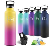 Motswedi Gourde Isotherme 1l, avec Paille, Bouteille Isotherme, Réutilisable, Gourde INOX 1l, Thermos, Acier Inoxydable, Bouteille d'eau pour Sport, Voyage, Randonnée, Outdoor, Jaune/Rose Rouge
