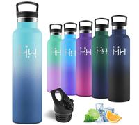 Motswedi Gourde Isotherme 1l, avec paille, Bouteille Isotherme, Réutilisable, Gourde Inox 1l, Thermos, Acier Inoxydable, Bouteille d'eau pour Sport, Voyage, Randonnée, Outdoor, Bleu Ciel/Bleu Foncé