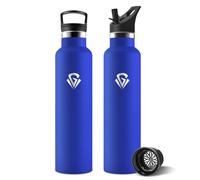 Motswedi Gourde Isotherme, 1L Sans BPA, 2 Bouchons Dont 1 Avec Paille, 304 Acier Inoxydable, Convient pour le chaud et le froid, pour Bureau, Usage Quotidien, Camping - Bleu Royal