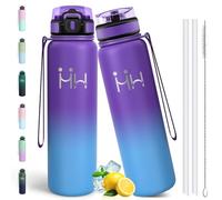 Motswedi Gourde Isotherme 1l, Thermos Isotherme, Acier Inoxydable, Gourde Inox avec 6 pailles, pour L'eau Froide e Chaude, Bouteille d'eau 1l, Pour Voyage, Randonnée, Camping, Viol& & Bleu ciel
