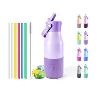 Motswedi Gourde Isotherme 400ml, Poignée de Transport, Bouteille Isotherme, Gourde Inox, Acier Inoxydable, Bouteille d'eau pour Sport, Voyage, Randonnée, Camping, Violet Clair - Violet Vif