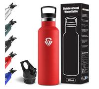 Motswedi Gourde Isotherme, 500 ml Sans BPA, 2 Bouchons Dont 1 Avec Paille, 304 Acier Inoxydable, Convient pour le chaud et le froid, pour École, Yoga, Escalade En Montagne - Rouge