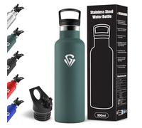Motswedi Gourde Isotherme, 500 ml Sans BPA, 2 Bouchons Dont 1 Avec Paille, 304 Acier Inoxydable, Convient pour le chaud et le froid, pour École, Yoga, Escalade En Montagne - Vert Militaire