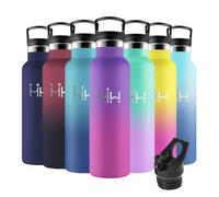 Motswedi Gourde Isotherme, 500ml Anti-Fuite, Gourde Paille, Poignée de Transport, Bouteille Isotherme, Anti-Fuite, Gourde Inox, Gourde pour Sport, Gym, Voyage, Camping, Violet Foncé & Rouge Rose