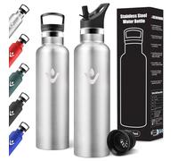 Motswedi Gourde Isotherme 750 ml, Double Isolation, Gourde Inox avec Paille, Acier Inoxydable 18/8, Thermos Isotherme, Reutilisable, Bouteille d'eau pour Fitness, Randonnée, Camping, Acier Inoxydable