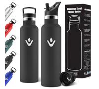 Motswedi Gourde Isotherme 750 ml, Double Isolation, Gourde Inox avec Paille, Acier Inoxydable 18/8, Thermos Isotherme, Reutilisable, Bouteille d'eau pour Fitness, Randonnée, Camping, Noir