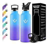 Motswedi Gourde Isotherme 750ml, avec Paille, Bouteille Isotherme, Réutilisable, Thermos, Anti-Fuite, Gourde Enfant, pour l'école, Voyage, Camping, Sport, Gym, Bleu Ciel & Bleu Foncé