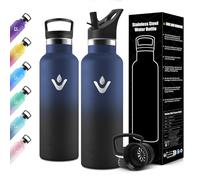 Motswedi Gourde Isotherme 750ml, avec Paille, Bouteille Isotherme, Réutilisable, Thermos, Anti-Fuite, Gourde Enfant, pour l'école, Voyage, Camping, Sport, Gym, Bleu Foncé & Noir