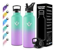 Motswedi Gourde Isotherme 750ml, avec Paille, Bouteille Isotherme, Réutilisable, Thermos, Anti-Fuite, Gourde Enfant, pour l'école, Voyage, Camping, Sport, Gym, Vert Lac & Violet Clair