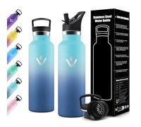 Motswedi Gourde Isotherme Enfant, 500ml avec Paille, Gourde Enfant, Réutilisable, Thermos, Anti-Fuite, Bouteille Isotherme, pour l'école, Voyage, Camping, Sport, Gym, Bleu Ciel & Bleu Foncé