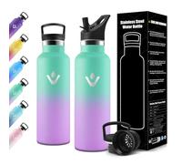 Motswedi Gourde Isotherme Enfant, 500ml avec Paille, Gourde Enfant, Réutilisable, Thermos, Anti-Fuite, Bouteille Isotherme, pour l'école, Voyage, Camping, Sport, Gym, Vert lac & Violet Clair