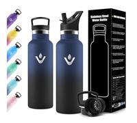 Motswedi Gourde Isotherme Enfant, 500ml avec Paille, Gourde Enfant, Réutilisable, Thermos, Anti-Fuite, Bouteille Isotherme, pour l'école, Voyage, Camping, Sport, Gym, Bleu Foncé & Noir