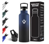 Motswedi Gourde Isotherme Enfant, 500ml Double Isolation, Gourde Paille, Acier Inoxydable 18/8, Thermos Isotherme, Reutilisable, Bouteille d'eau pour Fitness, Randonnée, Camping, Bleu Foncé-Noir