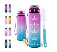 Motswedi Gourde Sport 0.5l, Bouteille d'eau, Gourdes Motivation, Comprend 1 éponge de Nettoyage, Anti Fuite, Bouteille Sport 500ml pour L'école, Bureau, le Fitness, la Gym, Rouge rose & Cyan