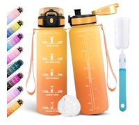 Motswedi Gourde Sport 0.5l, Bouteille d'eau, Gourdes Motivation, Comprend 1 éponge de Nettoyage, Anti Fuite, Bouteille Sport 500ml pour L'école, Bureau, le Fitness, la Gym, Jaune ambré & Orange