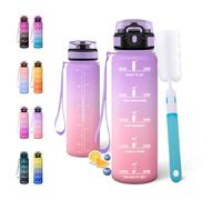Motswedi Gourde Sport 0.5l, Bouteille d'eau, Gourdes Motivation, Comprend 1 éponge de Nettoyage, Anti Fuite, Bouteille Sport 500ml pour L'école, Bureau, le Fitness, la Gym, Violet clair & Rose clair