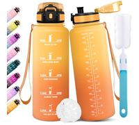Motswedi Gourde Sport 1.5l, Bouteille d'eau, Gourdes Motivation, Comprend 1 éponge de Nettoyage, Anti Fuite, Bouteille Sport pour Fitness, Gym, Randonnée, Vélo et Camping, Jaune ambré & Orange