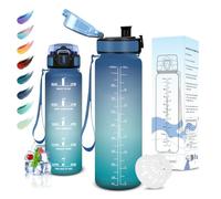Motswedi Gourde Sport, 1000 ML sans BPA, Bouteille d'eau, Étanche & Réutilisable, Gourde, avec Marqueur de Temps et Filtre, Gourde pour Enfant, Adulte, Sport, Yoga, Gym, Camping, Randonnée, Bleu Vert