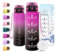 Motswedi Gourde Sport, 1000ml Anti Fuite, Gourde 1l, Réutilisable, Bouteille d'eau, sans BPA, Bouteille Reutilisable, pour Adulte, Randonnée, l'école, Fitness, Yoga, Violet Rouge & Noir