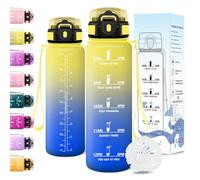 Motswedi Gourde Sport, 1000ml Anti Fuite, Gourde 1l, Réutilisable, Bouteille d'eau, sans BPA, Bouteille Reutilisable, pour Adulte, Randonnée, l'école, Fitness, Yoga, Jaune & Bleu Roi