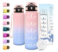 Motswedi Gourde Sport, 1000ml Anti Fuite, Gourde 1l, Réutilisable, Bouteille d'eau, sans BPA, Bouteille Reutilisable, pour Adulte, Randonnée, l'école, Fitness, Yoga, Rose & Bleu Ciel